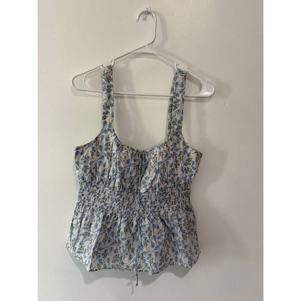 J Crew Floral Sleeveless Top White Blue Flowers Size L